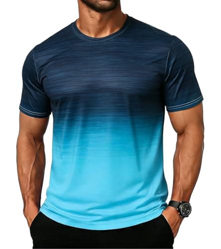 Cozople Men's T-Shirts Workout Gym Shirt Dry Dry Moisture Wicking Performance Short Sleeve Gradient Activewear for Running Pickleball XXL - Image 1