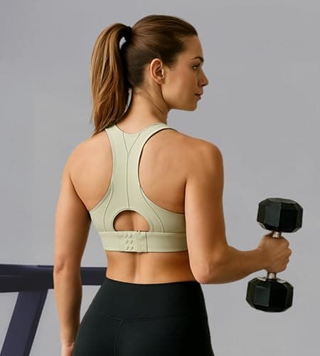 Sports Bras for Women High Support Racerback High Impact Sports Bra Push Up Womens Padded Workout Running Gym Yoga Tops Green - Thumbnail 3