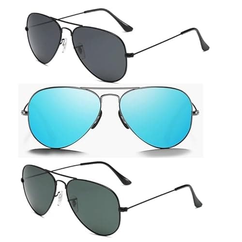 EASYHAUTE Aviator Sunglasses for Men & Women, Pilot Sun Glasses, Cop Police Sunnies, Classic Glass Lens, UV400 Shades for Driving (3026 Black-grey/g15/blue) - Image 1