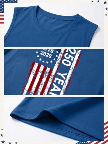 Tewmeu 250 Anniversary USA Mens Tank Tops Summer American Flag Shirts 4th of July Sleeveless Shirts 1776-2026 Chothes - Thumbnail 5