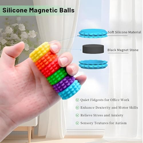Silicone Magnetic Stress Balls, 6 Pack Pain Stim Fidget Toys Adults & Teens, Sensory Toys for Kids with Autism ADHD with Storage Box, Stress Relief & Focus Handheld Roller for Office Travel Classroom - Thumbnail 2