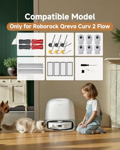 Qrevo Curv 2 Flow Replacement Kit for Roborock Qrevo Curv 2 Flow Robot Vacuum Cleaner, 24PCS Accessories Parts: 2 Mop Rollers 4 Main Brushes 6 Side Brushes 6 Activated Carbon Dust Bags 4 HEPA Filters - Thumbnail 2