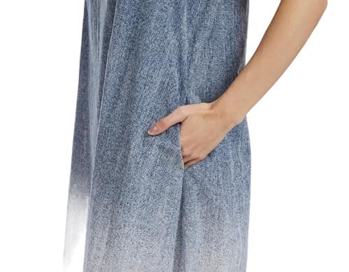 J.Corrine Women V-Neck Sleeveless Denim Flocked Chiffon Dress Gradient Blue Black White Tank Casual Midi Spring Summer Dress - Thumbnail 3