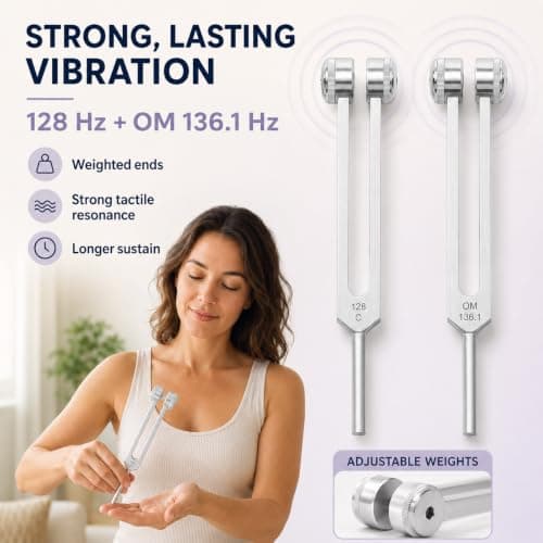Tuning Forks for Healing Set – 128Hz 136.1Hz 256Hz 384Hz Weighted & Unweighted Sound Healing Tuning Forks for Chakra Balancing, Meditation, Yoga & Relaxation with Activator, Gem Feet & Storage Pouch - Thumbnail 4