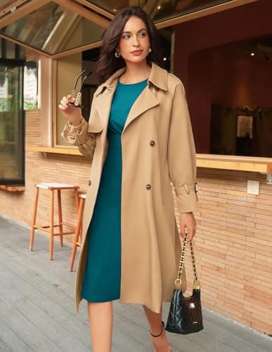 GRACE KARIN Womens Work Dress Crew Neck Cap Sleeve Dress Business Casual Ruched Midi Dresses Blue Green - Thumbnail 3