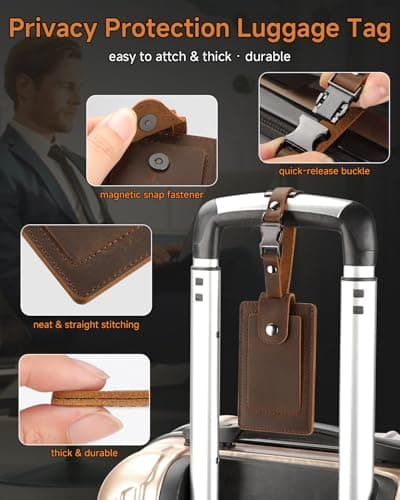 Teskyer Leather Gifts for Men, Premium Leather Gift Set with Slim Wallet, Travel Luggage Tag & Car Keychain, Elegant Gift Box for Father's Day, Birthday, Anniversary, Retirement & Graduation - Coffee - Thumbnail 6