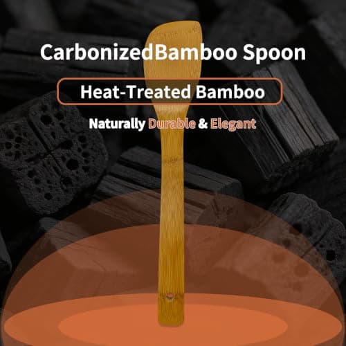 Krysclove Natural Carbonized Bamboo Spoons for Cooking,Dark Premium Bamboo Kitchen Utensil Set 6-Piece,Durable Heat-Resistant Tools for Non-Stick Pans (Carbonized Bamboo 01) - Thumbnail 4