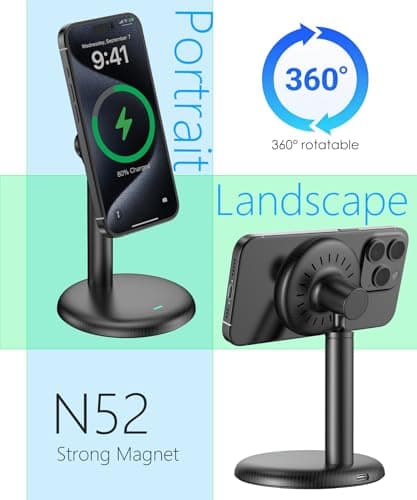 Mag Safe Charger Stand for iPhone 17/Air/16/15/14/13/12,15W Fast Charging,Wireless Charging Pad Compatible with MagSafe Suitable for Desk or Nightstand (No Adapter/Angle Fixed) - Thumbnail 6