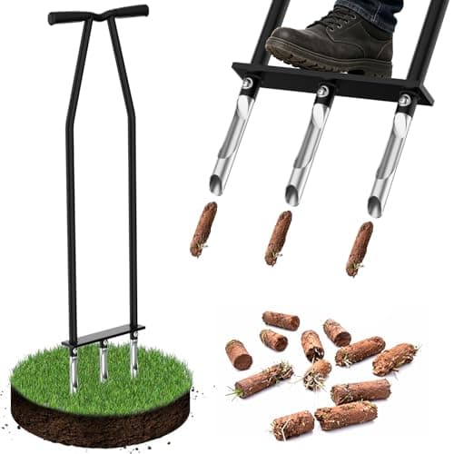 VASALAID Lawn Aerator Tool, Manual Core Lawn Aerator with 3 High Strength Stainless Steel Tines, Less Prone to Clogging Heavy Duty Grass Aerating Tool for Keep Your Lawn and Garden Healthy