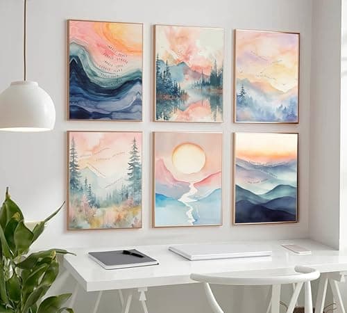 6Pcs Mental Health Wall Art Watercolor Abstract Psychology Therapy Motivational Quote Forest Mountains Poster Painting Picture Wall Decor Canvas Print Artwork for Office Classroom Home Decoration - Thumbnail 4