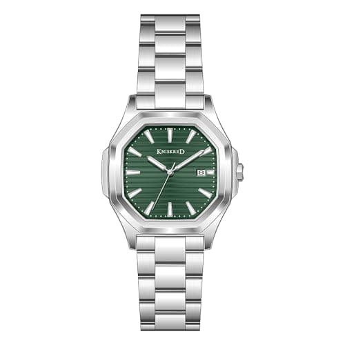 KNISKRED Business Watch for Men with Luminous Scale and Solid Stainless Steel Band Mens Calendar Watch (Silver Green) - Image 1