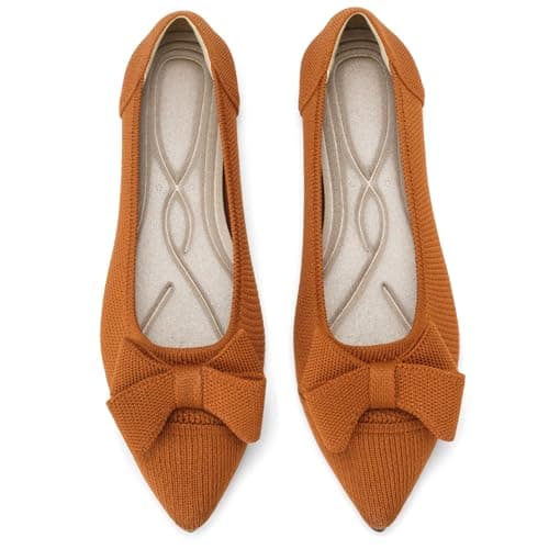 AHZEHRSE Women's Flats Pointed Toe Ballet Flat Classic Dressy Comfortable Slip On Bow Knit Shoes Brown - Image 1