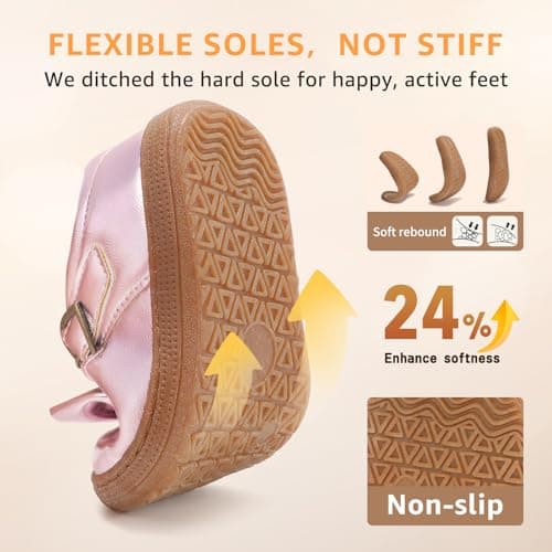 STQ Toddler Girls Dress Shoes Wide Toe Box Mary Jane Flats Ballet Wedding School Uniform Flower Ballerina Baby First Walking 6-12 12-18 Months Babies Casual with Zero Drop Pink Toddler Size 7 - Thumbnail 6