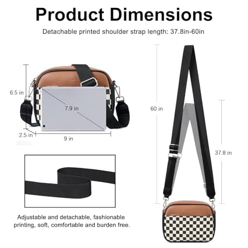 CLUCI Checkered Crossbody Bag for Women,Vegan Leather Shoulder Handbags,Purses for Women with Adjustable Wide Strap - Thumbnail 3