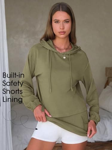 EXLURA Women Two Piece Set Cotton Sweatsuit Travel Airport Outfits 2026 Tracksuit Hooded Sweatshirt Cargo Skort Skirt Pockets - Thumbnail 5