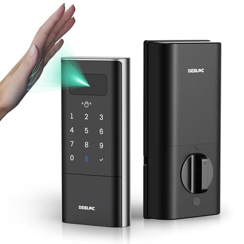 DESLOC Smart Lock K140 Plus with Palm Vein Recognition, Keyless Entry Door Lock with Keypad Deadbolt, App Control, Auto Lock Digital Door Lock for Front Door with Mechanical Key Backup, Black - Image 1