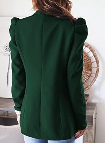 KIRUNDO Women's 2026 Spring Fall Casual Blazers Puff Sleeve Lapel Open Front Work Suit Office Blazer Jackets with Pockets(Dark Green, Large) - Thumbnail 4