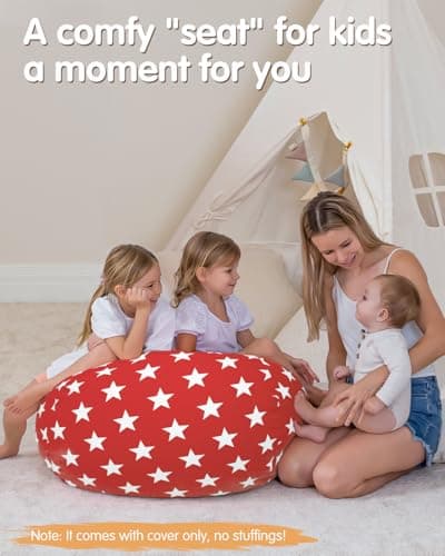 Aubliss Stuffed Animal Storage, Canvas Bean Bag Chairs Cover, Large 38" Kids Toy Storage Organizer for Blankets Towels Clothes - Thumbnail 6