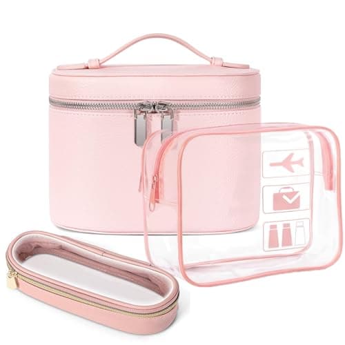Eorakla Travel Toiletry Bag Set for Women, 3-Piece Makeup Organizer with TSA Approved Clear Bag & Brush Pouch, Waterproof Cosmetic Bags for Carry On (Pink) - Image 1