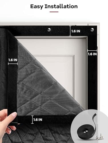 AEOCOO Insulated Door Curtains, Fit Size up to 36 x 80 Inches for Doorways/Front/Back/Basement, Magnetic Thermal Door Cover for Winter, Oxford Filled with Thick Cotton to Keep Warm, Black, Diamond - Thumbnail 6