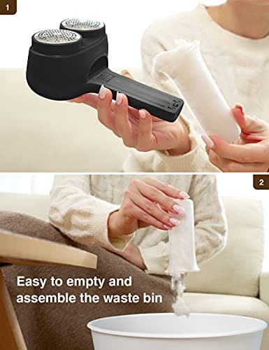 VASSON Fabric Shaver, Electric Lint Remover, Rechargeable Lint Shaver, Sweater Shavers to Remove Pilling, Large Fuzz Remover for Clothes Couch Furniture (Black) - Thumbnail 4