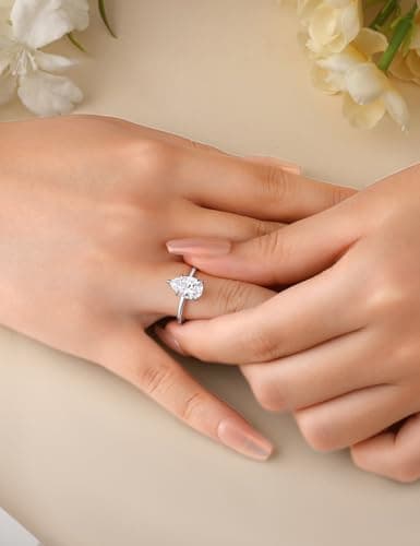Elspeth 3CT Pear-Shaped Engagement Ring 925 Sterling Silver Hidden Halo Solitaire Cubic Zirconia Wedding Promise Ring for Women Size 8.5 - Thumbnail 5