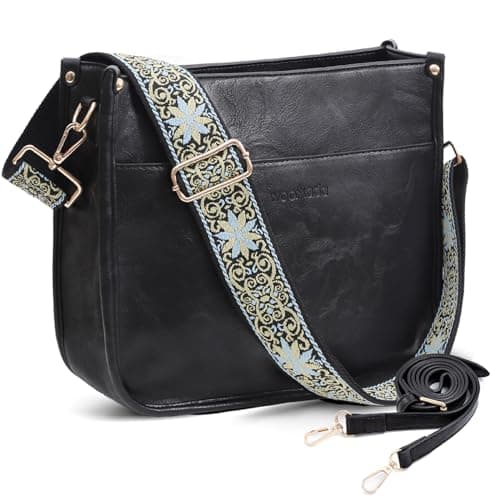 WOOMADA Crossbody Bags for Women Vegan Leather Hobo Handbag Trendy Shoulder Bag with 2 Adjustable Strap(A-1pc-black) - Image 1