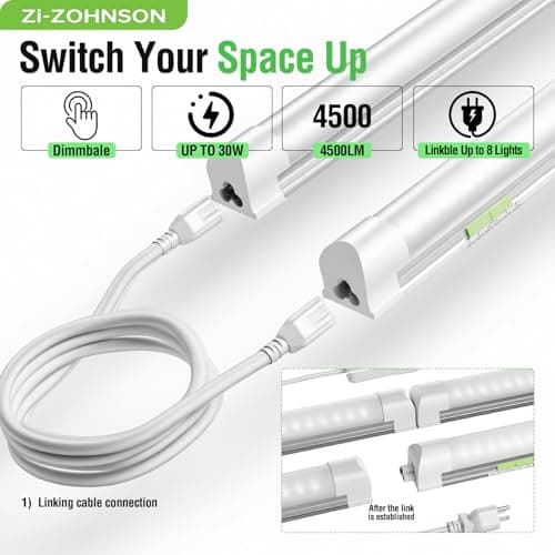 Zi-ZOHNSON 6 Pack Dimmable 4FT Led Shop Lights,30W T8 Integrated LED Tube Light,3000-6500K Tunable,4500LM W Frosted Cover,High Output,Linkable,Plug and Play Lights for Workshop,Garage,Basement,Barn - Thumbnail 5