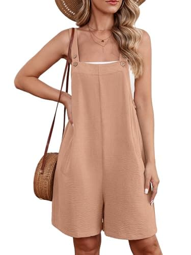 Heymoments Short Overalls Jumpsuits Rompers for Women Peach Puff Medium Casual Maternity Summer Comfy Ladies Loose Fit Dressy Wide Leg One Piece Sleeveless Grils Bib Baggy Pants with Pockets - Image 1