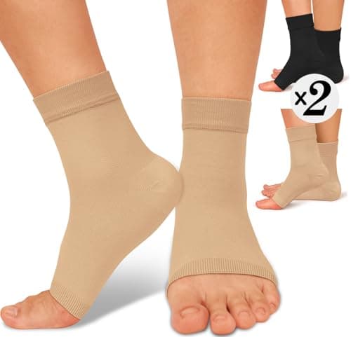 ACTINPUT 2 Pack Ankle Brace Compression Sleeve 8-15 mmHg Open Toe Сompression Socks Women&Men for Swelling,Plantar Fasciitis,Sprain Black/Beige XXL