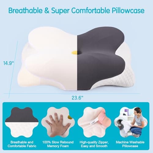 Cervical Pillow for Neck Pain Relief, Contour Memory Foam Pillows, Adjustable Orthopedic Pillow with Cooling Pillowcase for Side, Back, Stomach Sleepers, Ergonomic Neck and Shoulder Support - Thumbnail 4