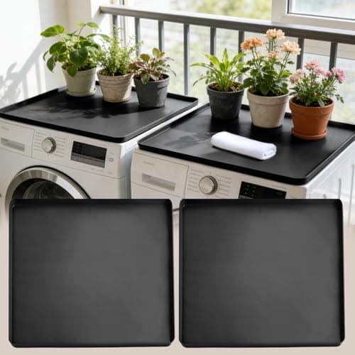 2 Pcs Washer And Dryer Topper Protector Silicone Mat 24"X16" Waterproof Washing Machine Top Cover with Raised Edges Non-Slip Laundry Countertop for Washer Dryer， Black - Image 1