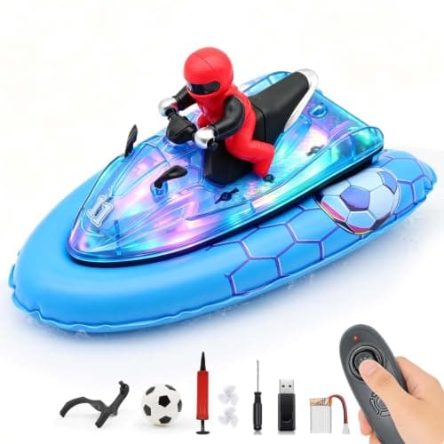 BuxxyBud Remote Control Boat for Pool with Inflatable Bumper Rechargeable Battery 700mah，Light Up & Water Spray RC Boat for Kids 8-12 Years Summer Water Toy Blue - Image 1
