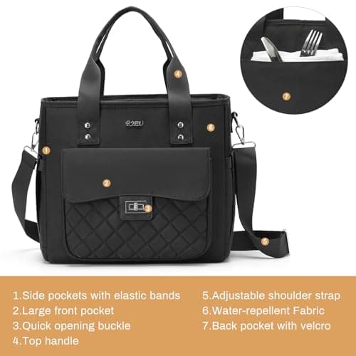 Lunch Box for Women,Insulated Lunch Bag for Adults,Leakproof Lunch Tote Bag Cooler for Work,School,Picniic,Party,Loncheras para Mujer,Black - Thumbnail 5