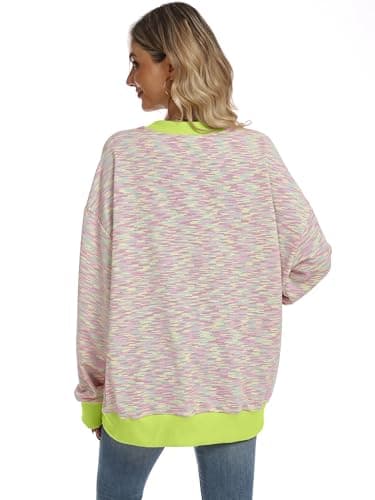 ANRABESS Women’s Striped Oversized Sweatshirts Crew Neck Long Sleeve Shirts Soft Color Block Pullover Top Fashion Clothing Medium - Thumbnail 4