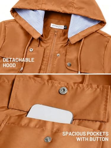 PITINAN Long Rain Coats for Women Plus Size Waterproof Rain Jacket Light Portable Womens Rain Coats Waterproof With Hood Caramel XXL - Thumbnail 4