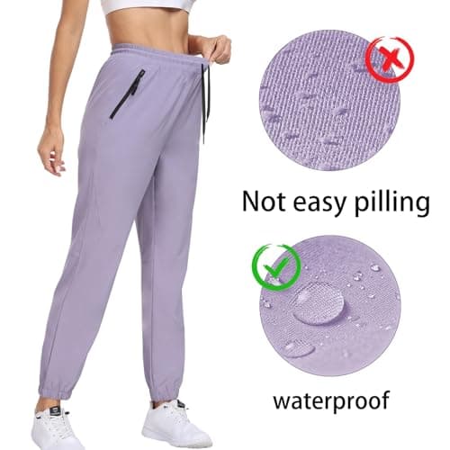 Womens Hiking Pants Waterproof Lightweight Quick Dry Sweatpants Joggers Elastic Waist Drawstring UPF 50+ Cargo Work Casual Athletic Lounge Jogging Purple S - Thumbnail 6