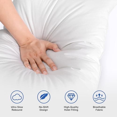 zibroges Feather Pillows Queen Size Set of 2 - Goose Down Hotel Bed Pillow for Sleeping, Soft 600 Thread Count Cotton Cover, Fluffy Support Surround Fill Polyester for Side, Back and Stomach Sleepers - Thumbnail 3
