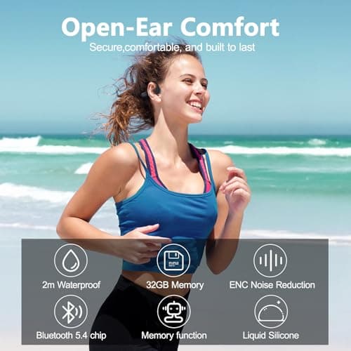 Roujune Bone Conduction Headphones IPX8 Waterproof Swimming Headphones Open Ear Headphones with MP3 Mode 32GB Memory 8H Playtime Bluetooth 5.4 Ear Buds Secure Fit for Running and Fitness (Gray) - Thumbnail 6