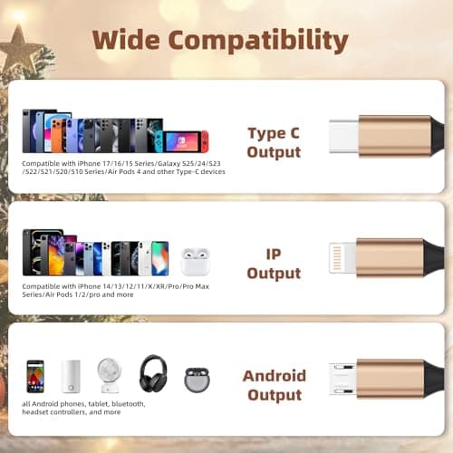 USB Multi Charging Cable for All Devices, Nylon 3 in 1 Multiple Charger Cable Charger with Multiple Connectors, USB A to USB C/Micro/IP USB Cable for iPhone 17-8 Pro Max/Android/iPad, 2Pack 4FT - Thumbnail 5