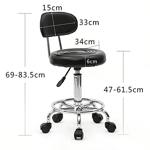 Round Bar Stool with Lines Rotation Counter Adjustable Height, Modern Bar Stools 360° Swivel PU Leather Armless Bar Chair for Kitchen Dining Living Bistro Spa, (Black, Round with line & Back) - Thumbnail 2