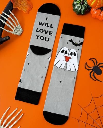 Moyel Ghost Funny Halloween Socks for Men Adults Cute Gifts for Him Boyfriend Husband on Birthday Christmas Valentines Day Anniversary Wedding Day Spooky Gift Ideas Boo Basket Stuffers for Him - Thumbnail 3