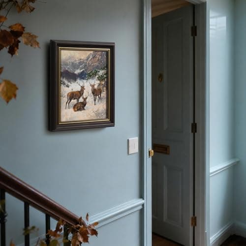 DAJONART Gold Framed Canvas Winter Deer Wall Art,Snowy Mountain Landscape with Stags Deer Prints Oil Painting, Vintage Christmas Canvas Wall Decor,Rustic Holiday Decor & Gift for Nature Lovers,8x10 - Thumbnail 4