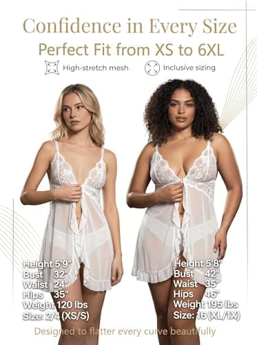 AOOXOOA Women's Babydoll Lingerie Set, White, XXL - Thumbnail 2