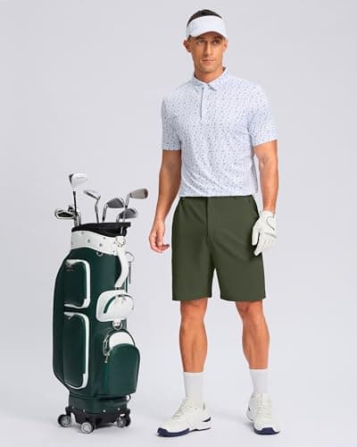 Pudolla Men's Casual Shorts 7" Lightweight Golf Shorts with 3 Pockets Stretch Quick Dry Work Shorts（Army_Green XXXL - Thumbnail 6