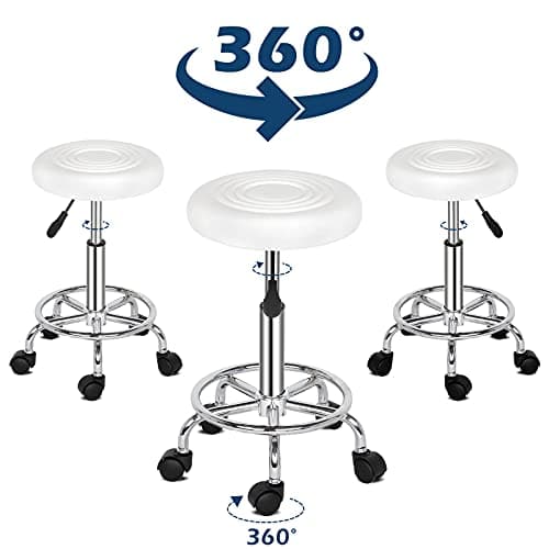 Round Bar Stool with Lines Rotation Counter Adjustable Height, Modern Bar Stools 360° Swivel PU Leather Armless Bar Chair for Kitchen Dining Living Bistro Spa, (White, Round with line) - Thumbnail 4