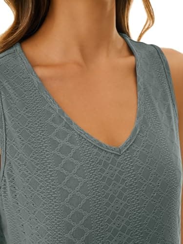 GKBK Womens Tank Tops 2026 Flowy Peplum Babydoll Tops for Women Dressy V Neck Sleeveless Tank Tops Spring Summer Fashion Outfits Trendy Gray Green - Thumbnail 5