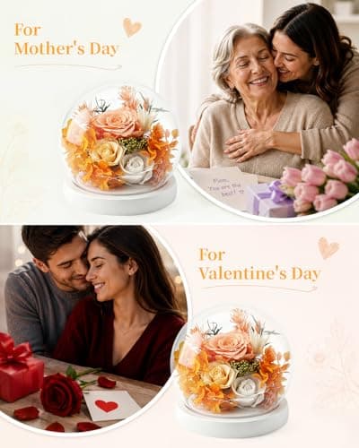 Nysunten Forever Preserved Flowers Decoration in Clear Glass Dome, Long Lasting Flowers Gift for Her, Forever Rose Gift for Mother’s Day Valentine’s Day (Champagne) - Thumbnail 2