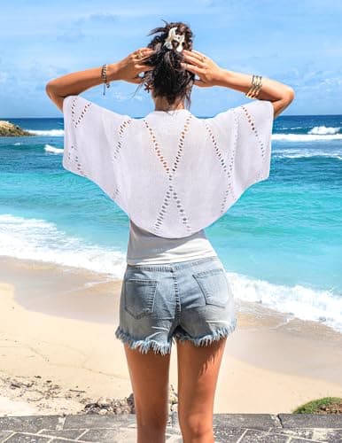 BB&KK Womens Bolero Shrugs for Dresses 2026 Hollow-Out Batwing Short Sleeve Knit Tops Summer Cropped Crochet Cardigans - Thumbnail 2