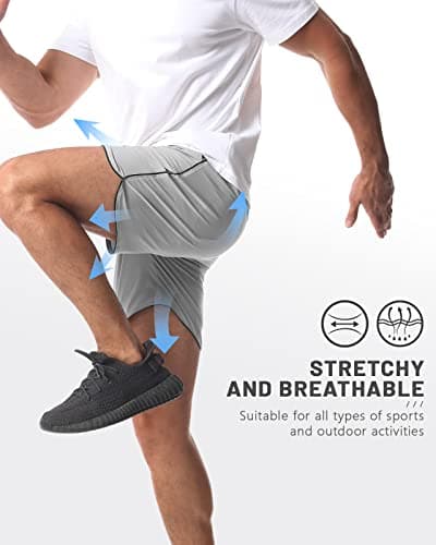 Y YERFONE 2 Pack Mens Workout Athletic Shorts 5 Inch Quick Dry Gym Shorts with Pockets, Sport Exercise Running Shorts for Men - Thumbnail 5